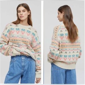 $425 CLOSED Fair Isle Sweater Nordic Beige Alpaca Wool XS Boho Fisherman Cottage